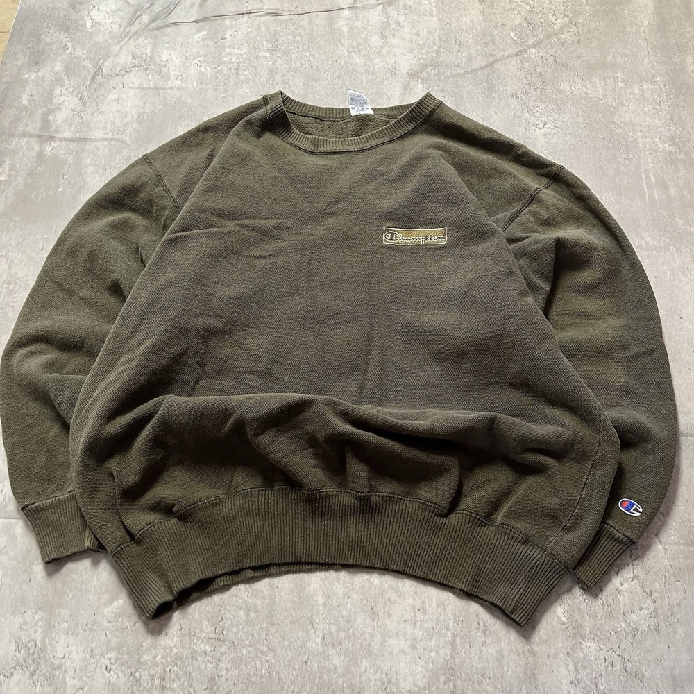 Vintage 90s Champion Crewneck Sweatshirt Xl Green Logo Bulky Cotton Burgundy